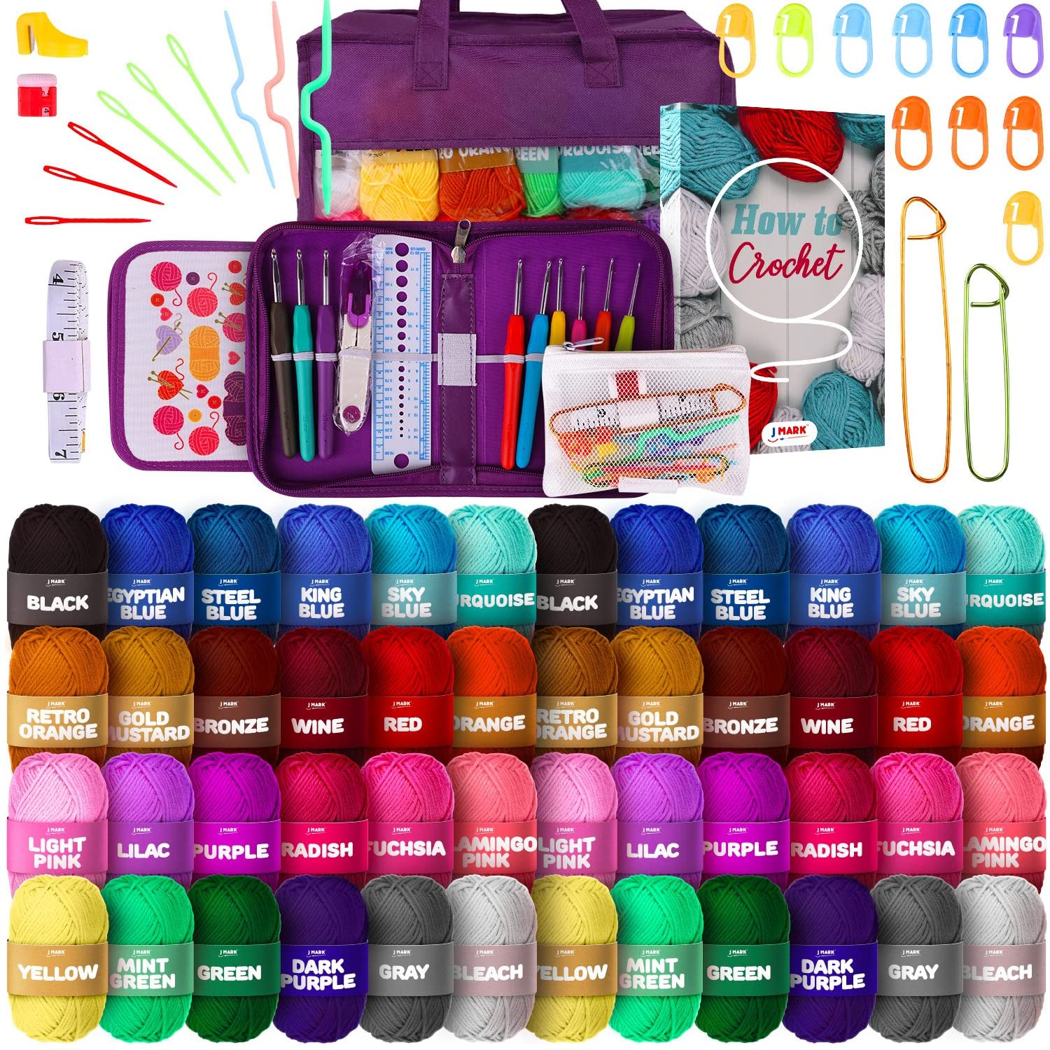 Premium Crochet Kit -Includes 2,640 Yards of Acrylic Yarn for Crocheting Complete Crochet Set