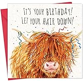 Twizler Funny Birthday Card Scottish Highland Cow - Funny Card for Men or Women - Happy Birthday for Him or Her - Animal Humor - Blank Inside