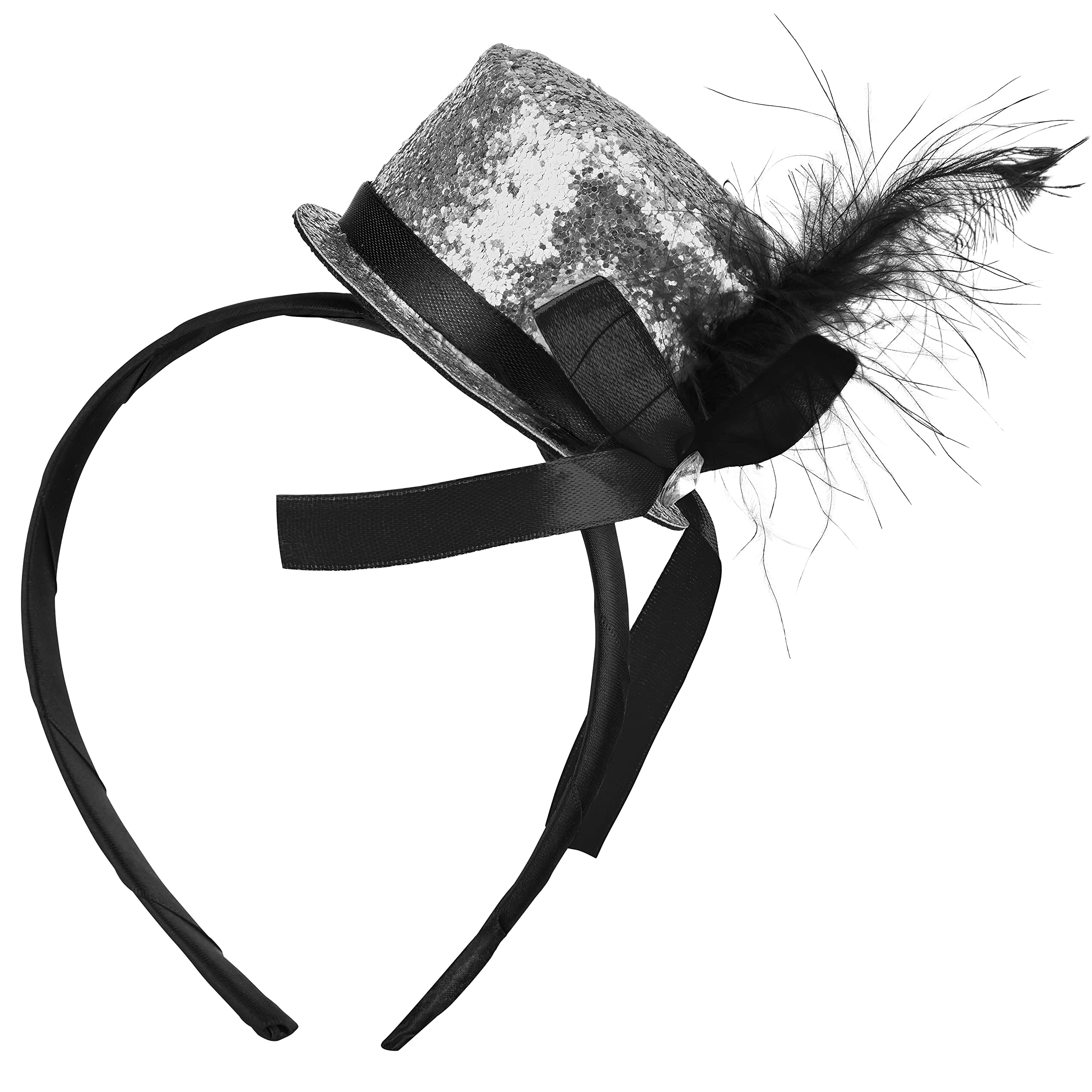 Balinco PARTYHUT, 20s hair clips top hat costume ladies & men, glitter top, new year's eve, carnival, fancy dress, party outfit accessories, gold, red, black, silver (silver)