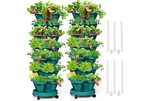 Tectsia Strawberry Vertical Planters Tower Garden 2 Pack, 7 Tiered Stacking Herb Vegetable Planter with Support Pole Indoor and Outdoor - Hunter Green