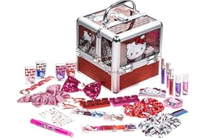 Hello Kitty - Townley Girl Train Case Cosmetic Makeup Set Includes Lip Gloss, Eye Shimmer, Nail Polish, Hair Accessories & Mo