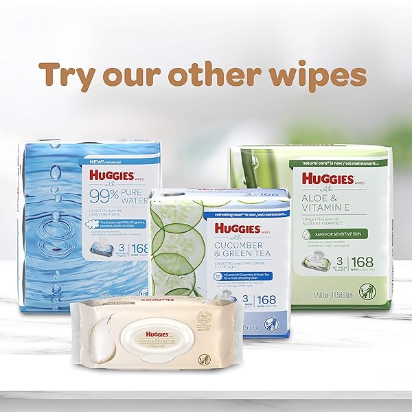 HUGGIES NOURISH CARE BABY WIPES SENSITIVE SKINCARE SCENTED WATERBASED FLIPTOP PACK, 56 COUNT