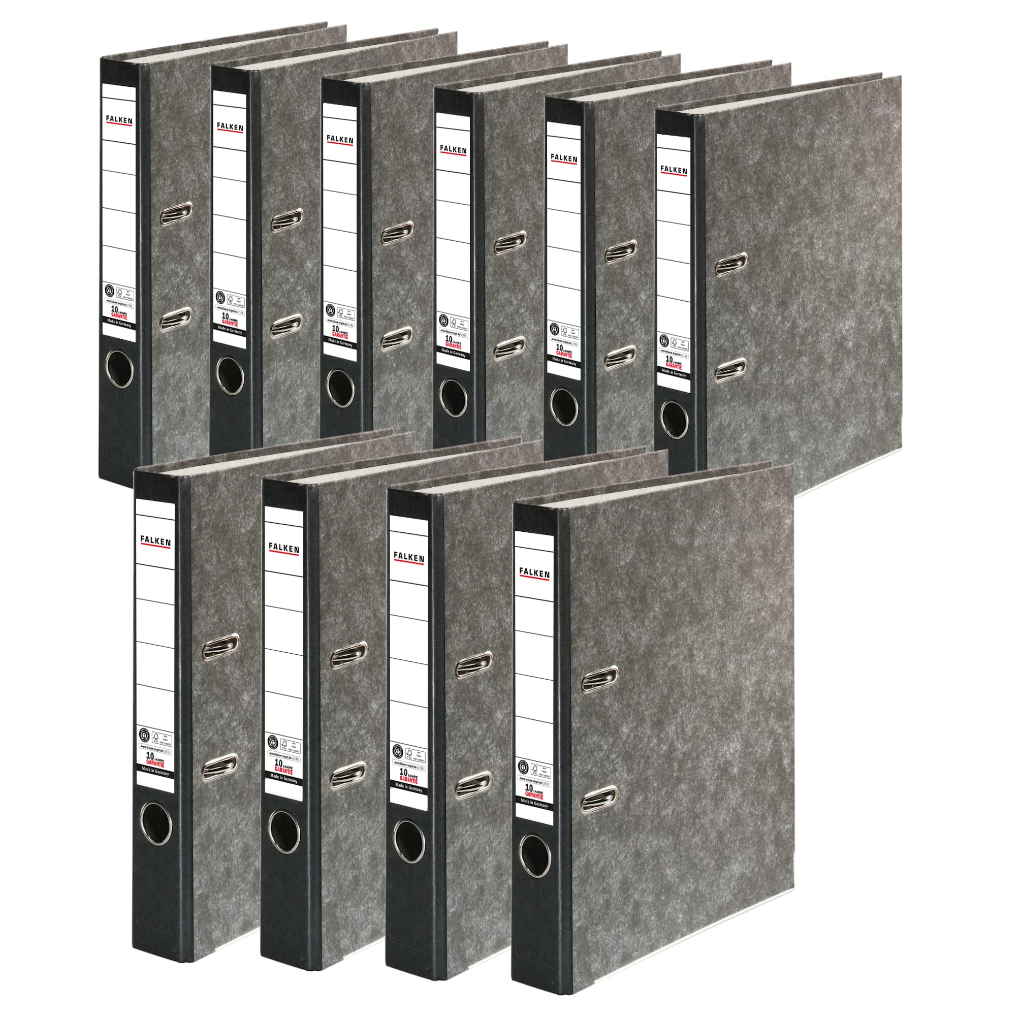 Original Falken pack of 10 recycled folders Cloud Marble. Made in Germany. 5 cm narrow DIN A4 black spine ring binder file folder letter file office folder cardboard folder CO2 neutral Blue Angel