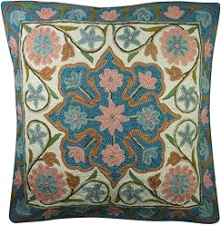 Mogul Sofa Cushion Covers Colorful Suzani Embroidered Handmade Indian Toss Pillow Sham