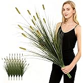 Gingobell 39 inches Extra Lush Artificial Reed Grass (6pcs), Luxury Fake Tall Plants with 12 Heads Dogtail Flower, Luxury Faux Tall Greenery with Dogtail for Garden Porch and Home Decor (Green-12)