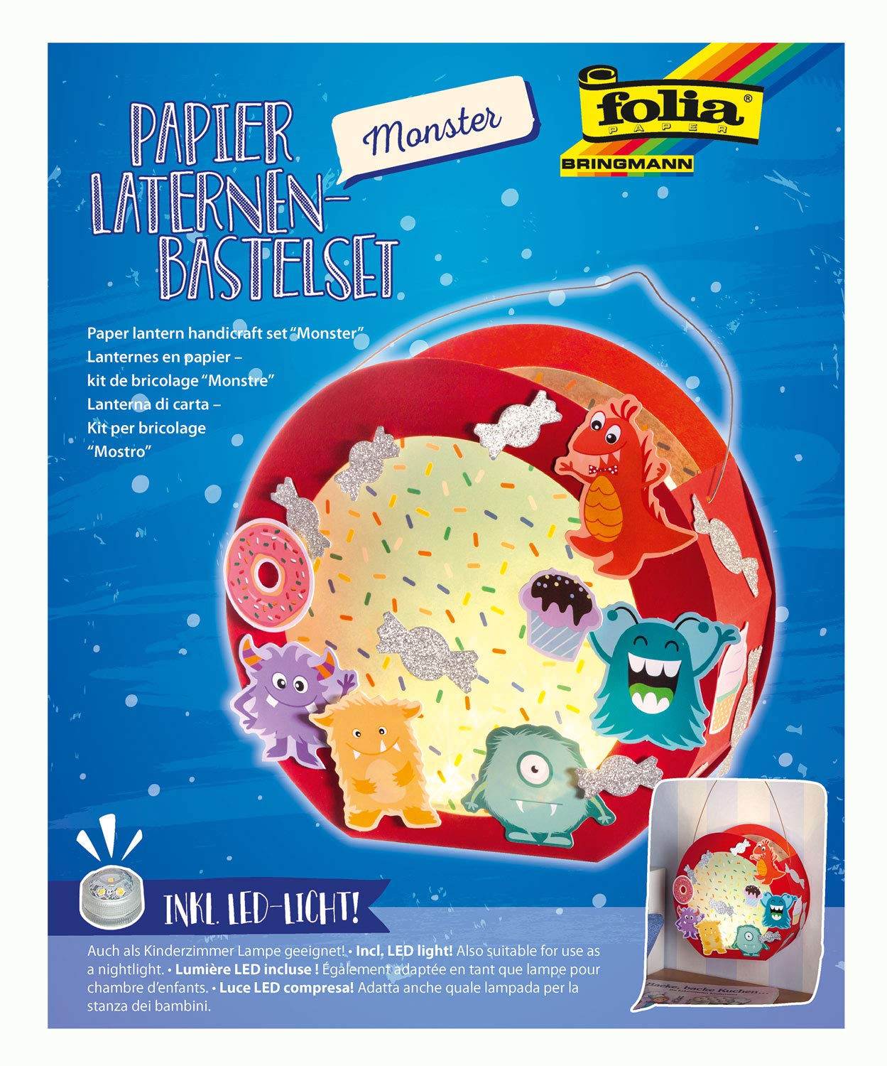 folia 68104 – Lanterns – Craft Set, Monster, Includes Lantern Stick and LED Light