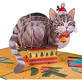 Paper Love 3D Meowy Cat Pop Up Christmas Card, Gift for Christmas or Holidays | 5" x 7" w/Envelope & Note Tag
