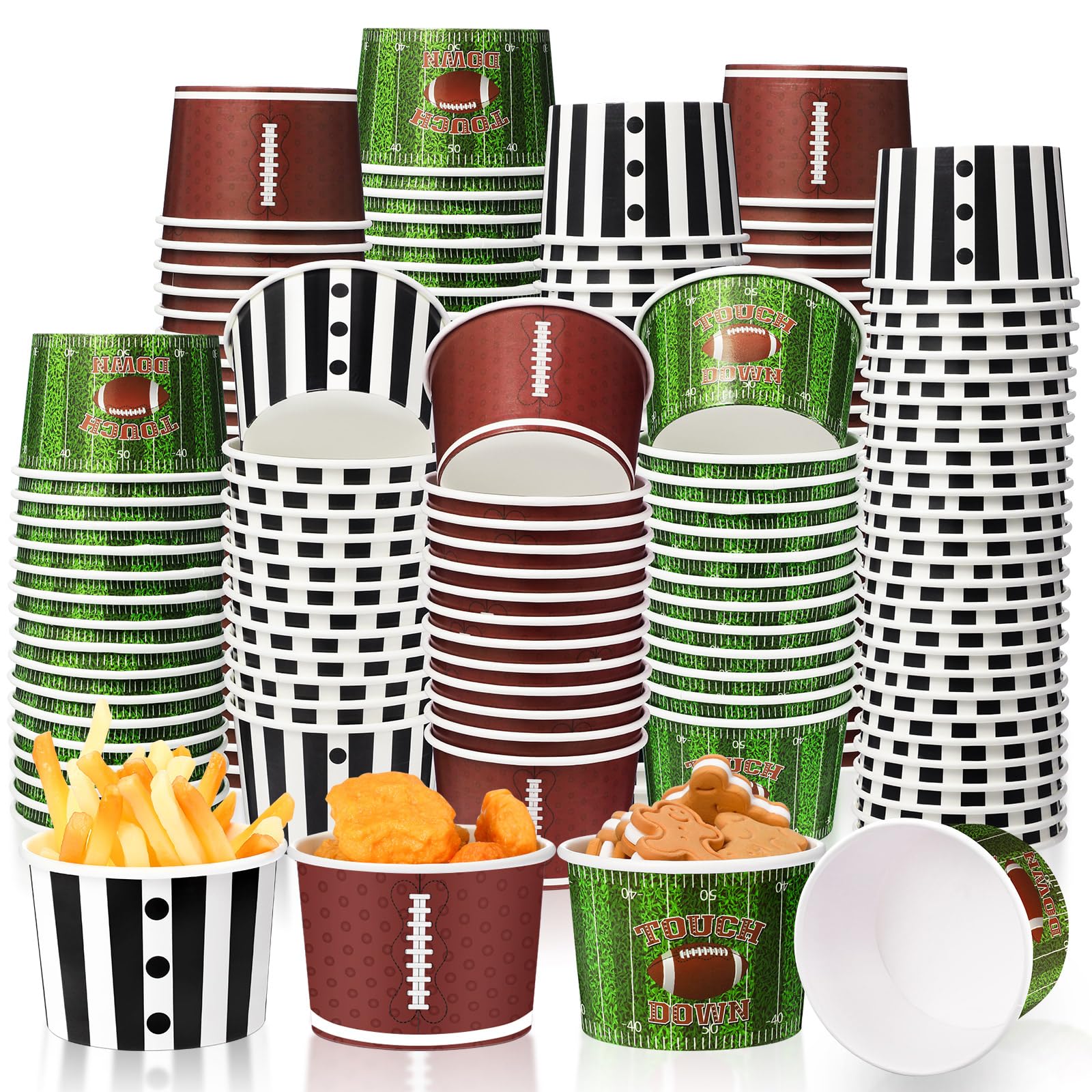 View 1 of 150 Pieces Football Paper Ice Cream Cups Game Day Party Supplies Disposable Ice Cream Bowls Paper Dessert Soup Bowls for Hot or Cold Food, Kids Football Theme Party Baby Shower Decoration, 8 oz