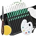 CONDA Paint Brushes Set - 12 PCS Different Shapes Paint Brushes, 1 Paint Knife, 1 Palette, 1 Sponge with Case - Professional Artists Paintbrush for Oil, Acrylic and Watercolor Painting