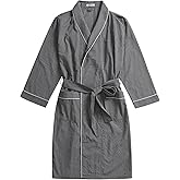 Esenchel Men's Cotton Plaid Robe Lightweight Bathrobe with Pockets