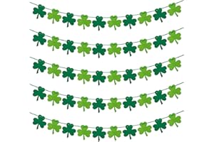 Sggvecsy 5-Piece St. Patrick's Day Garlands: Green Felt Shamrock Clover Banner - Straight, 10.8 Feet Each, Perfect for Home, Office, Party Decor