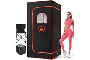 OneAmg Upgraded Sauna, Portable Sauna Box, Portable Sauna for Home, Steam Sauna with 3L 1000W Steamer, Remote Control, Folding Chair, Home Sauna Tent for Gym Yoga, Pilates (Black with Orange)