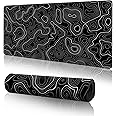 Topographic Gaming Mouse Pad Large Desk Mat,Black Mouse Pad Gaming Desk Pad,31.5 x 11.8 Keyboard Pad Minimalist Mouse Pads for Desk,Extended Mouse Mat Mousepad with Non-Slip Base and Stitched Edge