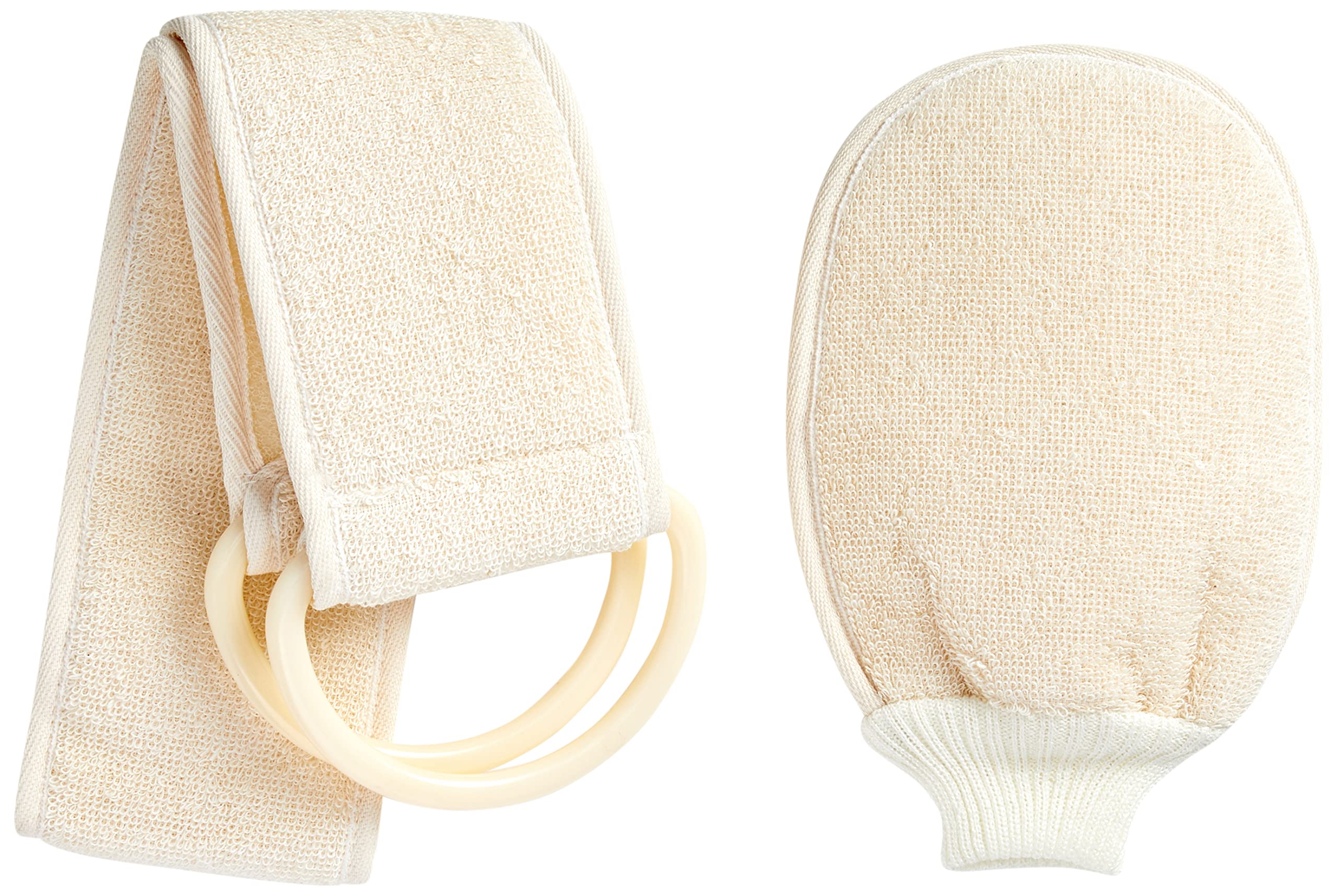HOMECRAFT Flannel Back Washing Strap – Double Sided Back Scrubber with D-Ring Handles & Matching Hand Mitt, 37" Long Strap for Elderly, Disabled & Limited Mobility, Dual Surface Exfoliating Towel
