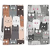 2 Pcs Cute Cat Kitten Hand Towels Absorbent Soft Bath Towels for Kitchen Bathroom Hotel Gym Spa 18" x 24"