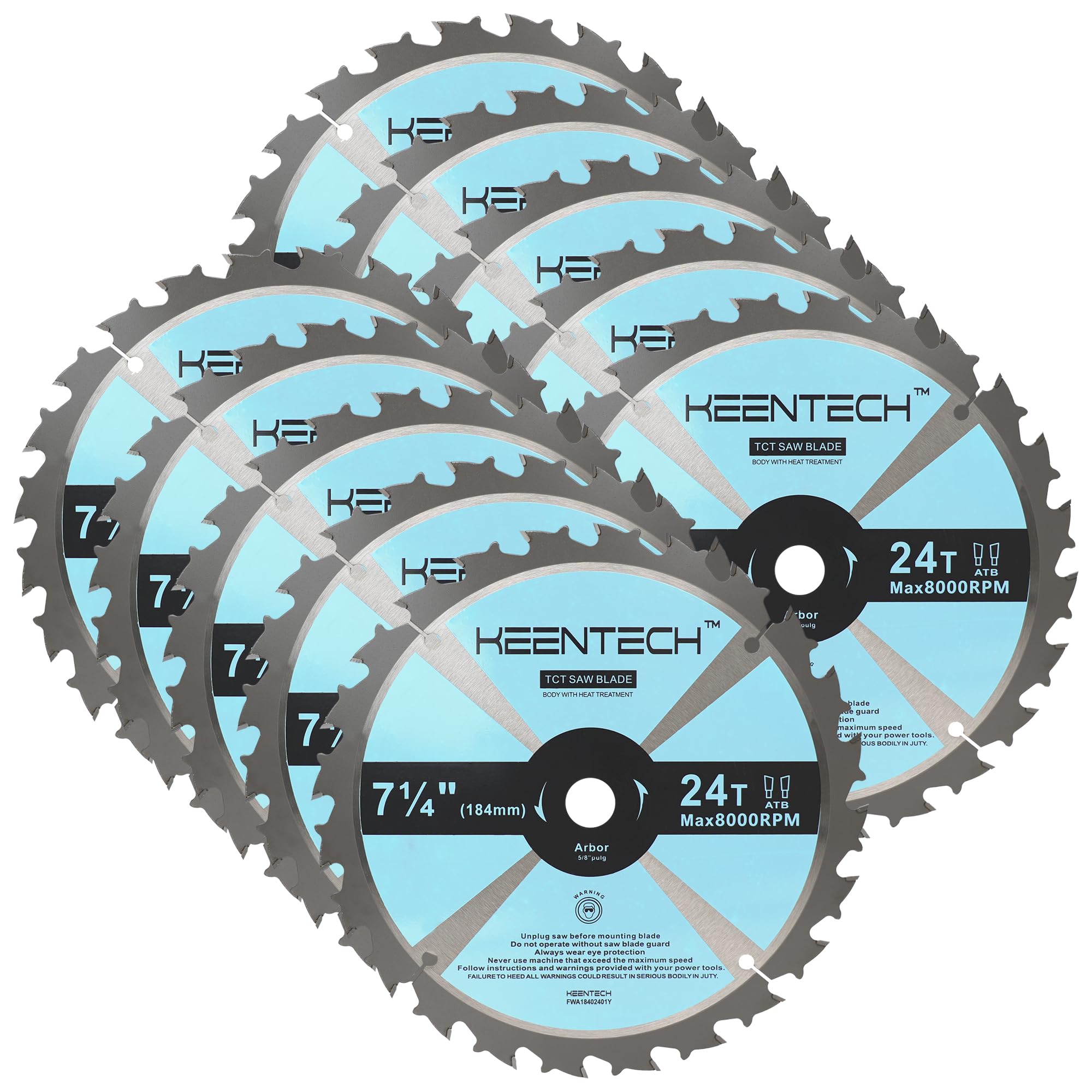 KEENTECH 7-1/4 Inch Woodworking Circular Saw Blade 24T 10-Pack ...