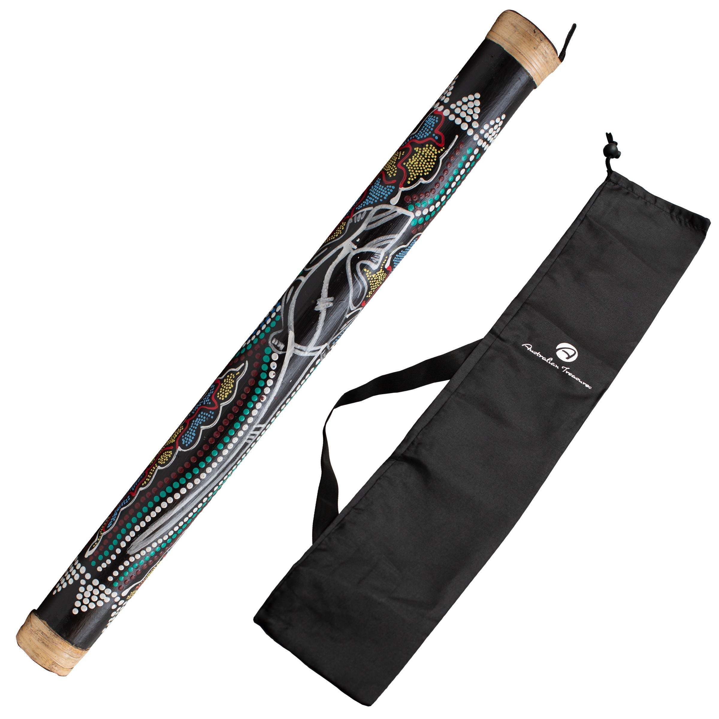 Australian Treasures Rainmaker Instrument 60 cm Relief Painted Bamboo Wood - Rain Stick Sound Healing - Percussion Instrument with Nylon Bag for Children & Adults