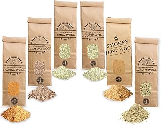 Smokey Olive Wood 6X 300mL Räuchermehl, Oliven- + Buche, Mandel-, Eichen-, Orangen-, Zitronen- und Walnussholz. Räucherspäne der Größe Nº1: 0-1mm