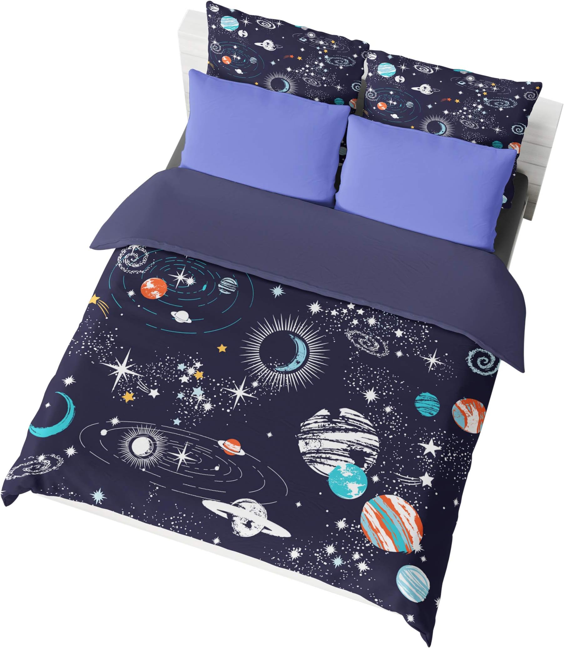 Jwellking Fantasy Outer Space Twin Size Bedding Set,Lots of Stars Printed in Dark Blue Duvet Cover.Duvet Cover Set,3pcs 1 Duvet Cover 2 Stars Pillowcases(No Comforter Inside).