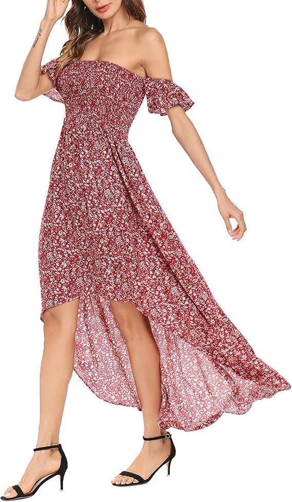 Long Velvet Skirt Ladies's Off Shoulder Floral Print Chiffon Maxi Beach