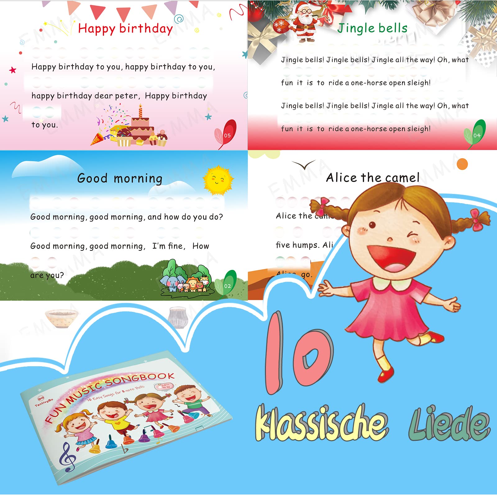 Hand Bells, 8 Note Musical Handbells Set with 17 Songbook Musical Toy Percussion Instrument for Toddlers Children Kids for Children's Day Family Activity School and Church (Upgraded Edition)