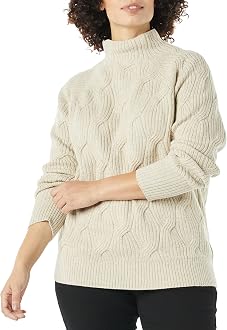 Amazon Essentials Women's Soft Touch Funnel Neck Cable Sweater