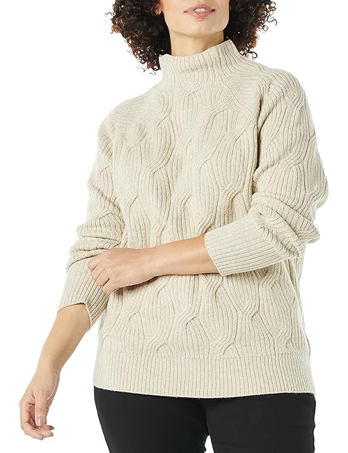Amazon Essentials Women's Winter Long-Sleeve Sweater, Soft Touch Funnel Neck Cable Knit, Beige, XX-Large