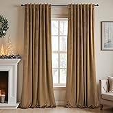 Velvet Curtains 84 Inch Length 2 Panels Set Gold Brown Light Blocking Thermal Insulated Room Darkening Window Drapes Soft Lux