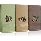 FuWeave 3 Pcs Rustic Pine Cone Hand Towels for Bathroom Christmas Decor, Pinecones Branch Embroidered Decorative Towels for Bathroom Kitchen Holiday Decor, 100% Cotton, 13.3 x 29.5''