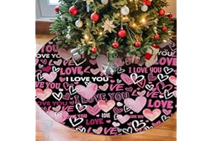 Rovozar Valentine's Day Tree Skirt, Pink and Black Heart Tree Skirt 36 Inch, Heart Shaped Pattern Christmas Tree Skirt, Gifts for Valentine's Day Anniversary Engagement Party Decor