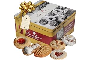 COOKIES CON AMORE Assorted Italian Cookies Gift Box, 30+ Pieces Individually Wrapped Traditional Gourmet Cookies - 2Lb Square Tin with Authentic Premium Pastries for Holiday Gifting, Coffee Pairing, and Christmas Celebrations