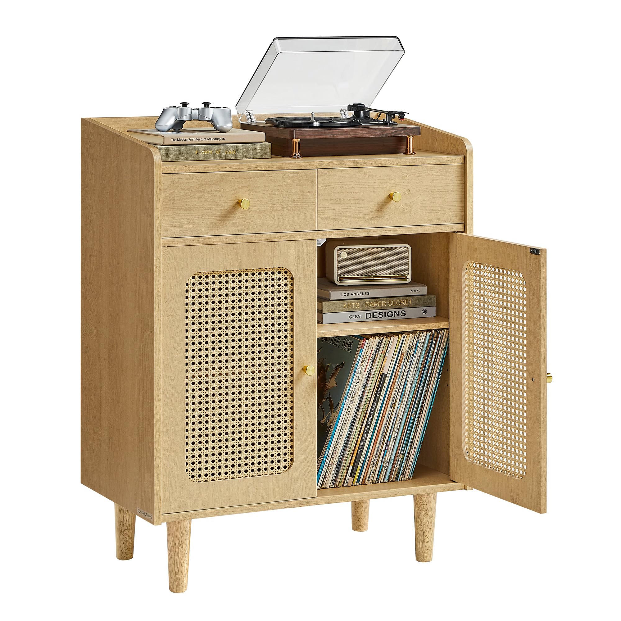 Photo 1 of **SELLING FOR PARTS AS PARTIAL SET**VASAGLE BOHOVEN Collection - Buffet Cabinet, Sideboard Storage Cabinet with Rattan-Like Doors and Drawers, Accent Cabinet, Adjustable Shelf, Boho Style, for Living Room, Oak Beige