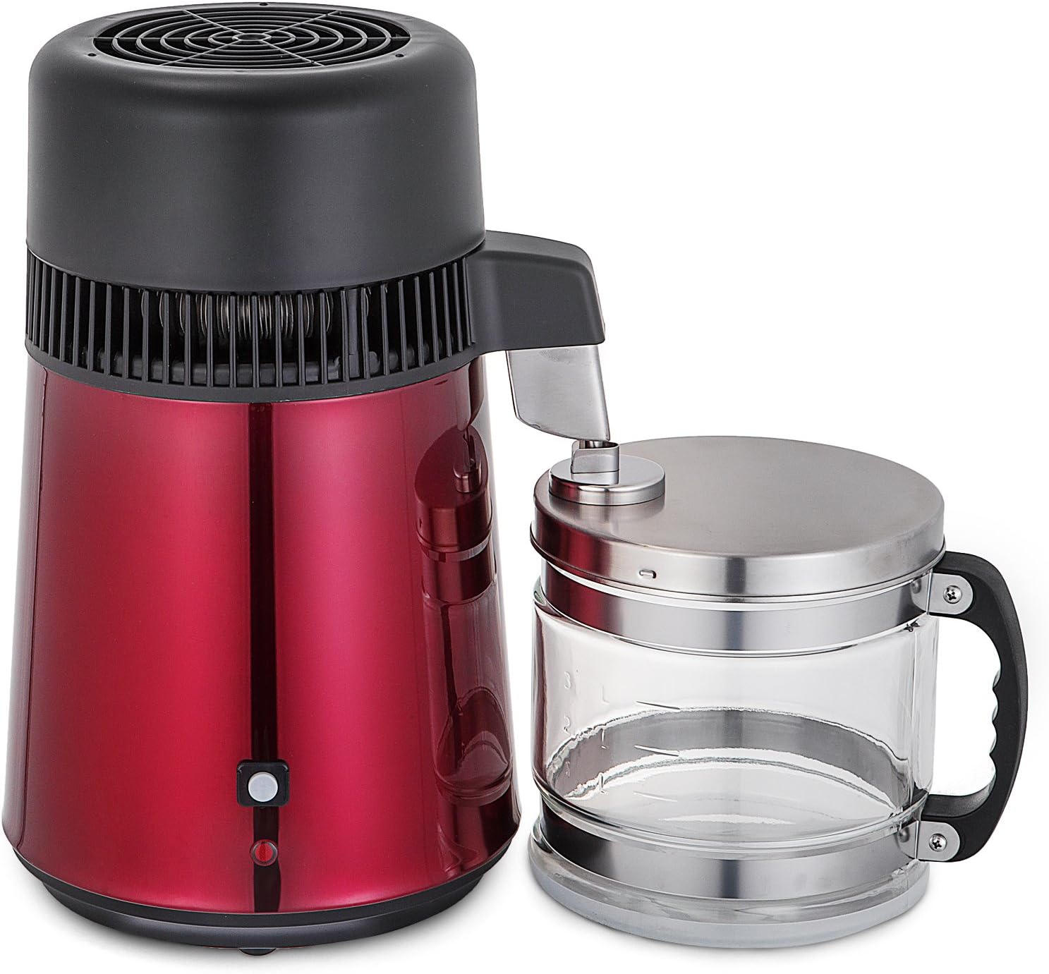 Hopopular 1.1 Gallon/4 L Water Distiller Stainless Steel Water Purifier Distiller 750W Water Distillation Kit for Home Countertop with Connection Bottle Food-Grade Outlet Glass Container (Red)