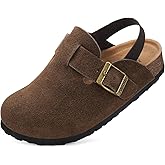 ZUSERIS Kids Suede Clogs Toddler Clogs Boys Girls Cork Footbed Sandals Potato Shoes Leather Slip On Mules with Adjustable Buckle