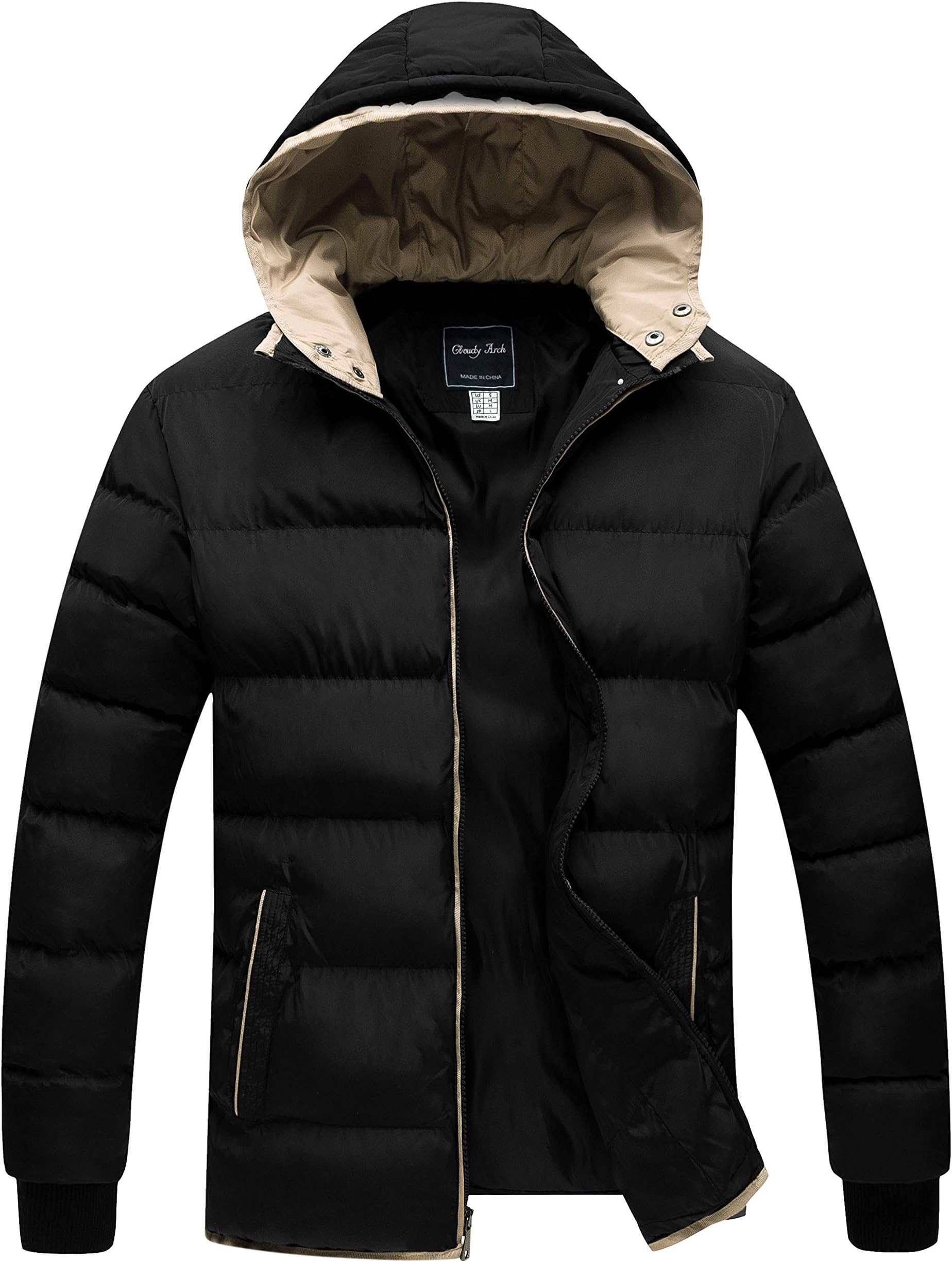 Cloudy Arch Men's Packable Down Puffer Hooded Jacket Black US Small/Asian L