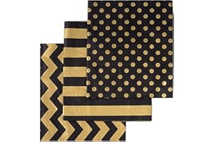 Ueerdand 105 Sheets Gold Black Tissue Paper, Christmas Metallic Gift Wrapping Paper Bulk for New Year Gift Bags, Birthday, Graduation, DIY Shipping Crafts, 20 Inch x 12 Inch