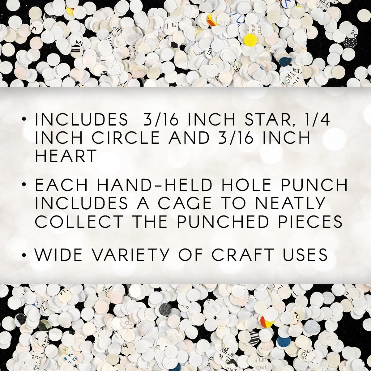 Darice Soft-Handled Hole Punch Cut-Out Shapes Set – Includes Star, Circle and Heart Hole Punches – Cage to Catch Scraps to Reduce Mess – for Scrapbooking, Cards, Crafts and More (Pack of 3 Punches)