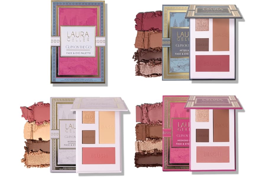 LAURA GELLER NEW YORK Glam On the Go Eyeshadow & Blush Palettes – Each Set Includes Three Palettes – Ready for Gifting – Easy to Use Makeup for Mature Skin