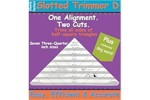Cleary Perfect Slotted Trimmer D by New Leaf Stitches – Quilting Ruler Template and Stencil for Cutting All Sides of Half Square Triangles – 7 Quarter-Inch Slotted Sizes 1.75 Inch to 7.75 Inch