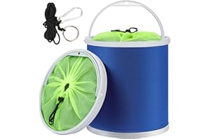 Homelove Collapsible Camping Fishing Bucket,11L (2.9 Gallons) Durable Pop Up Water Bucket with Net and Rope for Car Washing, Fishing,Boating or Other Outdoor Activities, Foldable Bucket,Blue