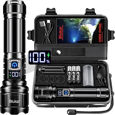 Blukar Rechargeable Flashlight, Ultra Bright LED, 5 Modes, 5000mAh, IP67