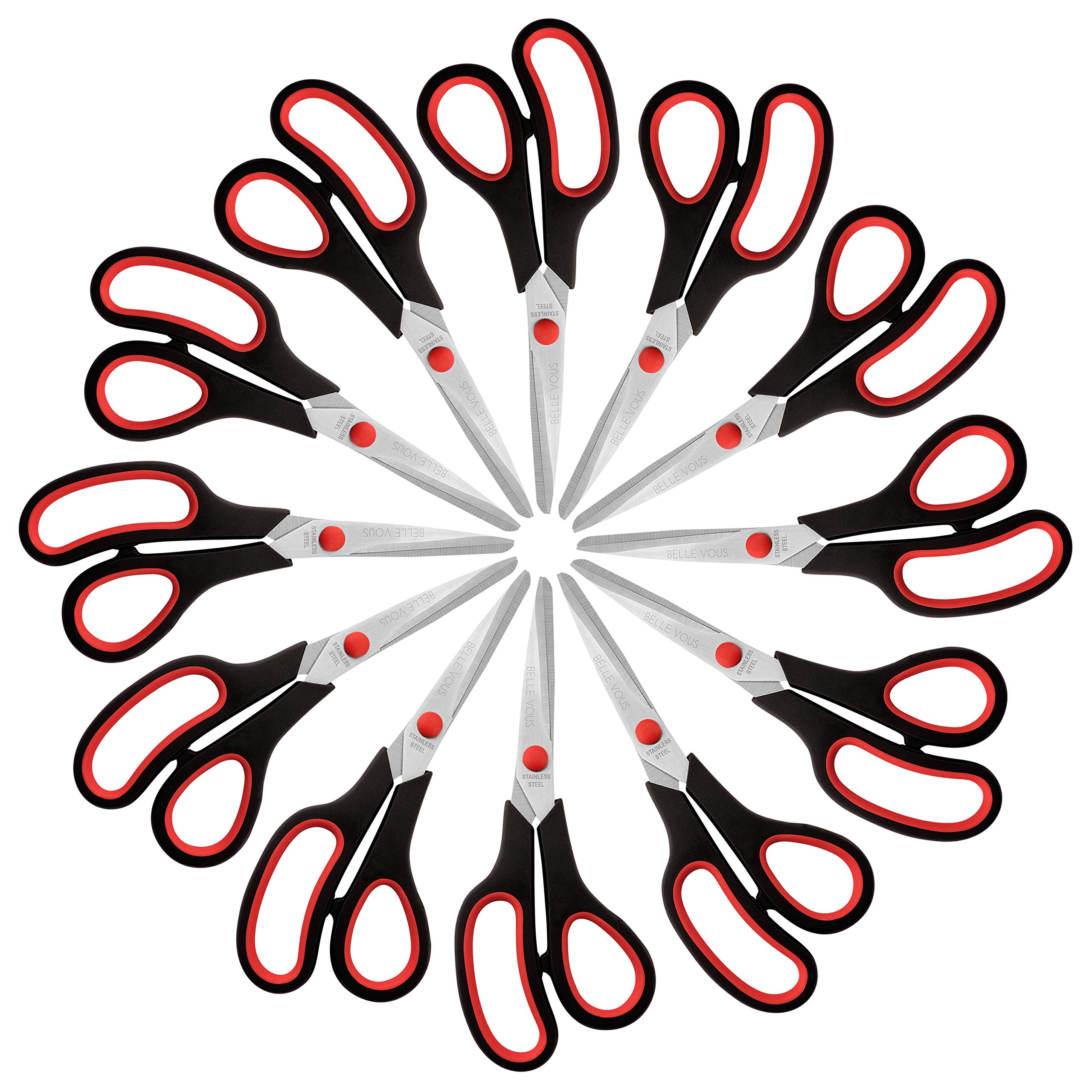 Belle Vous Sharp Craft Scissors for Adults (12 Pack) - Heavy-Duty Sharp Scissors for Crafting - Office Scissor Set for Wrapping Paper and Stationery