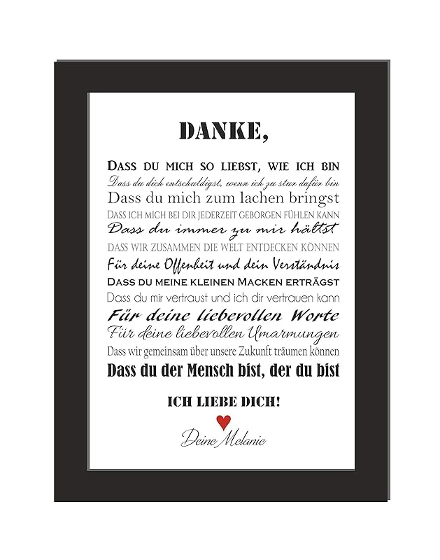 Personalisiertes Wandbild Danke Bild Geburtstag Geschenk Partner Freund Geschenk Mann Jahrestag Geschenk Weihnachten Brillanter Laserdruck Auf Hochwertigem Papier Din A4 Ohne Bilderrahmen Amazon De Handmade