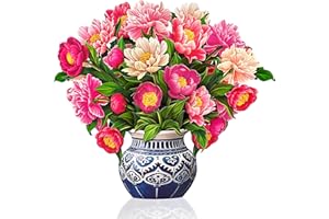 Freshcut Paper Pop Up Cards, Grande Peony Paradise, 18 Inch Life Sized Forever Flower Bouquet 3D Popup Greeting Card, Birthday Cards, Thank You Card, Blank Notecard & Envelope