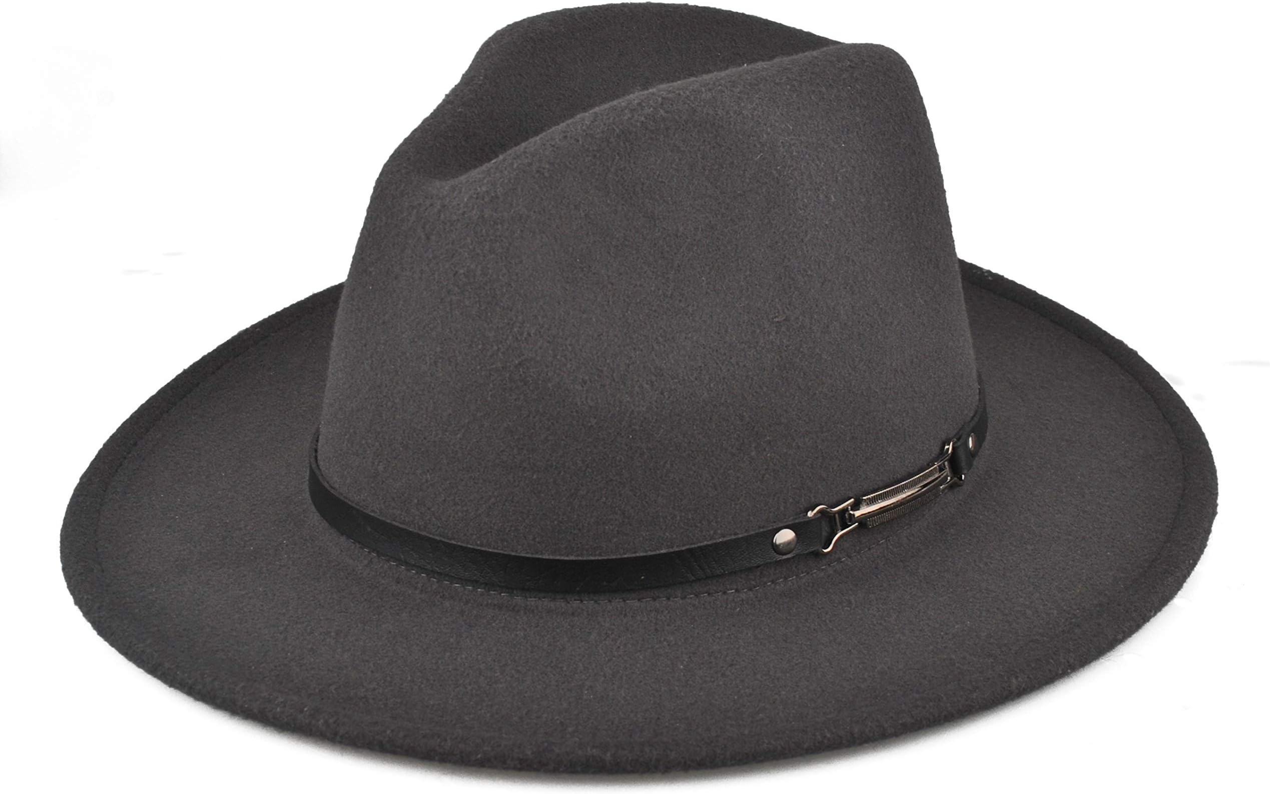 Women's Felt Fedora Hat, Wide Brim Panama Hat with Belt Buckle Trilby Hat