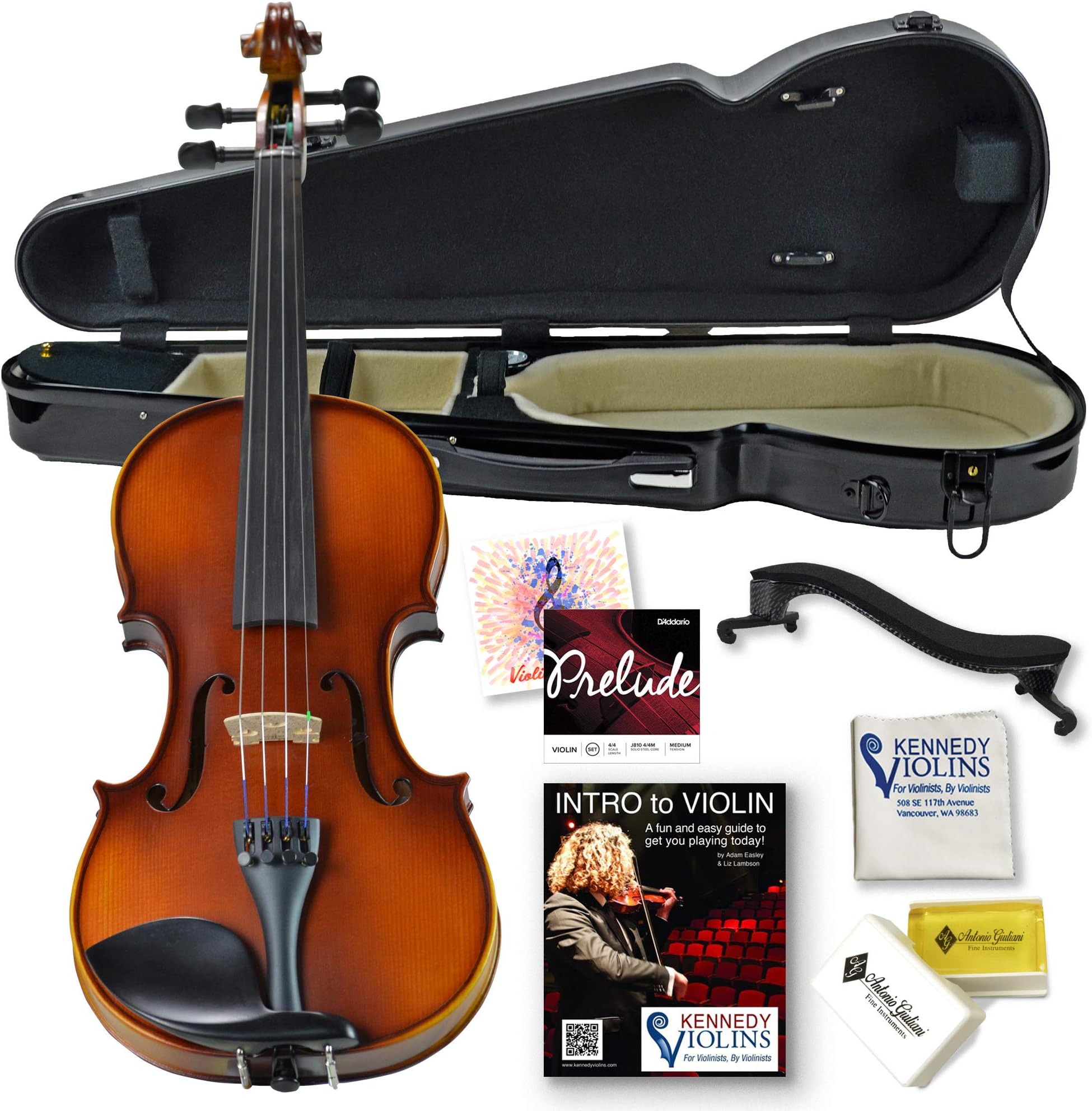 Ricard Bunnel G1 Violin Outfit 4/4 (Full) Size in Hard Shell Case (Jet Black)