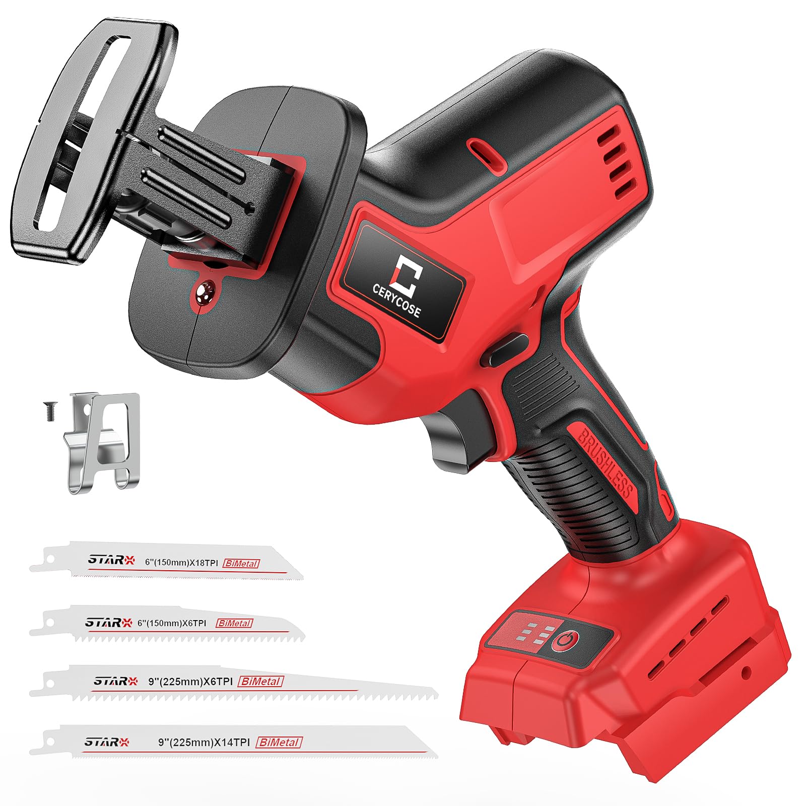 Photo 1 of Cerycose Cordless Brushless Reciprocating Saw, Compatible with Milwaukee Batteries, Tool-Free Blade Change, Includes 4 Saw Blades for Wood, Metal & PVC Cutting (Battery Not Included)