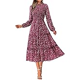NOLLSOM Women 2026 Spring Dress Floral Boho Dress Casual Long Sleeve Crew Neck Ruffle A-Line Flowy Wedding Guest Maxi Dresses