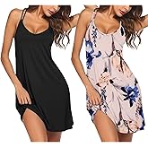 Ekouaer 2 Pack Nightgowns for Women Racerback Sleeveless Night Shirt Sexy Sleep Dress Spaghetti Strap Sleepwear S-XXXL