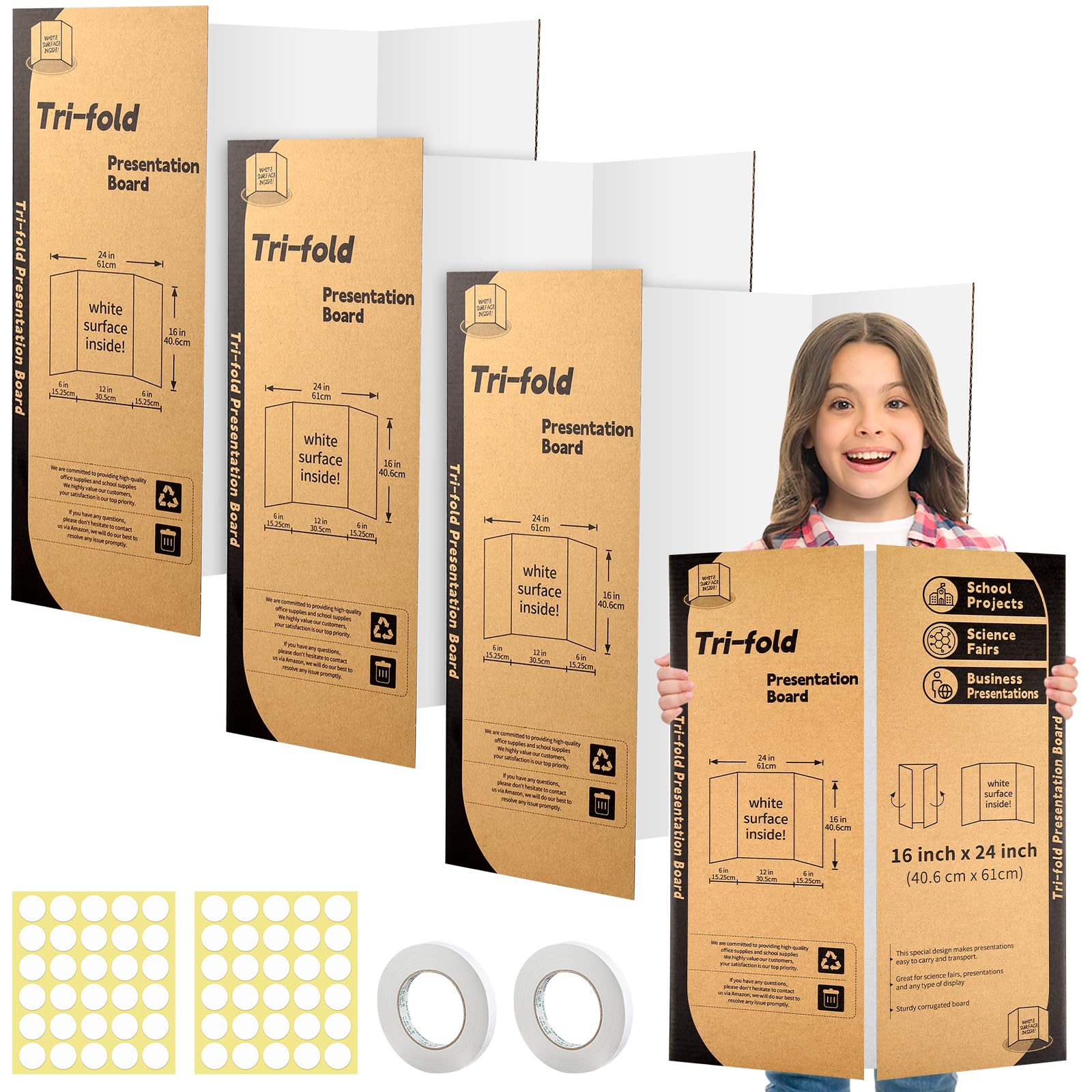 Photo 1 of 3 Pack Trifold Poster Board 24 X 16 Inch, IKAYAS White Poster Boards, Science Fair Display Boards Posterboard Foamboard for Mounting, Prints, Art, Display, Projects Classroom Supplies